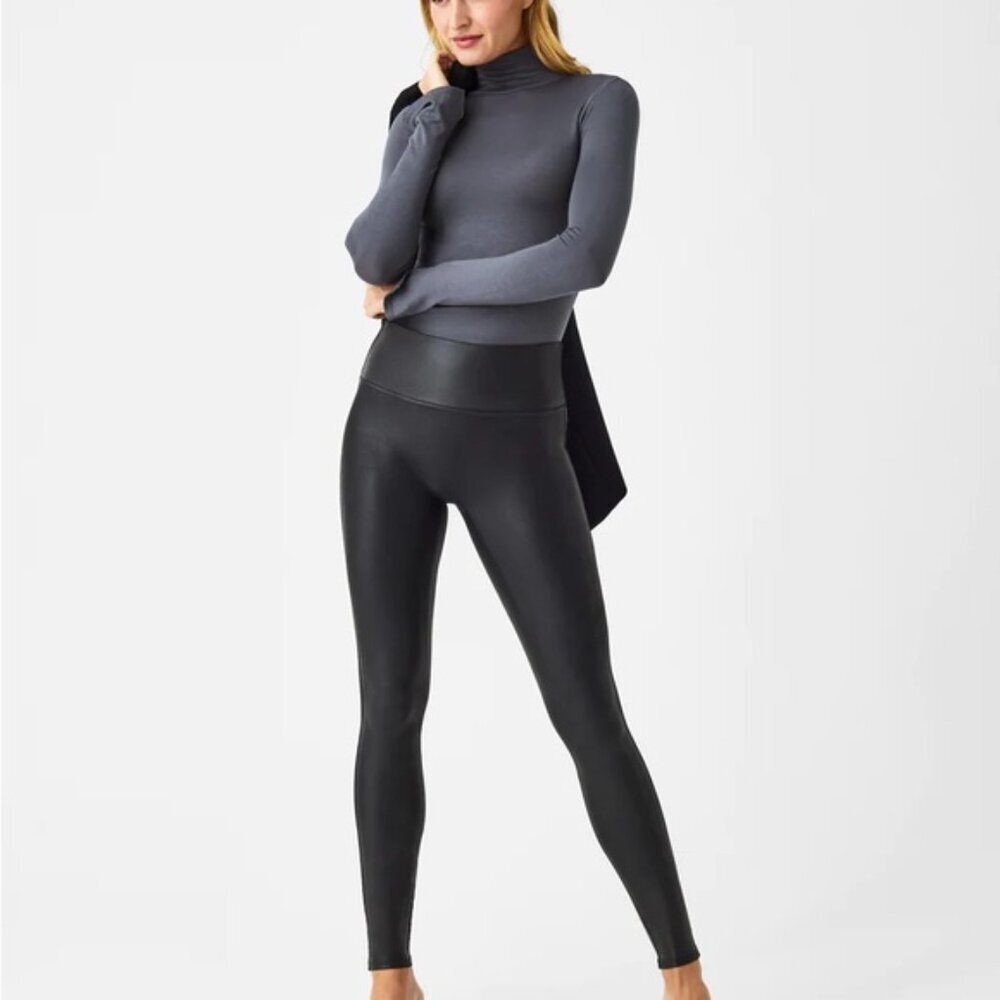 Spanx Black Faux Leather Leggings 27" Inseam - Picture 2 of 6